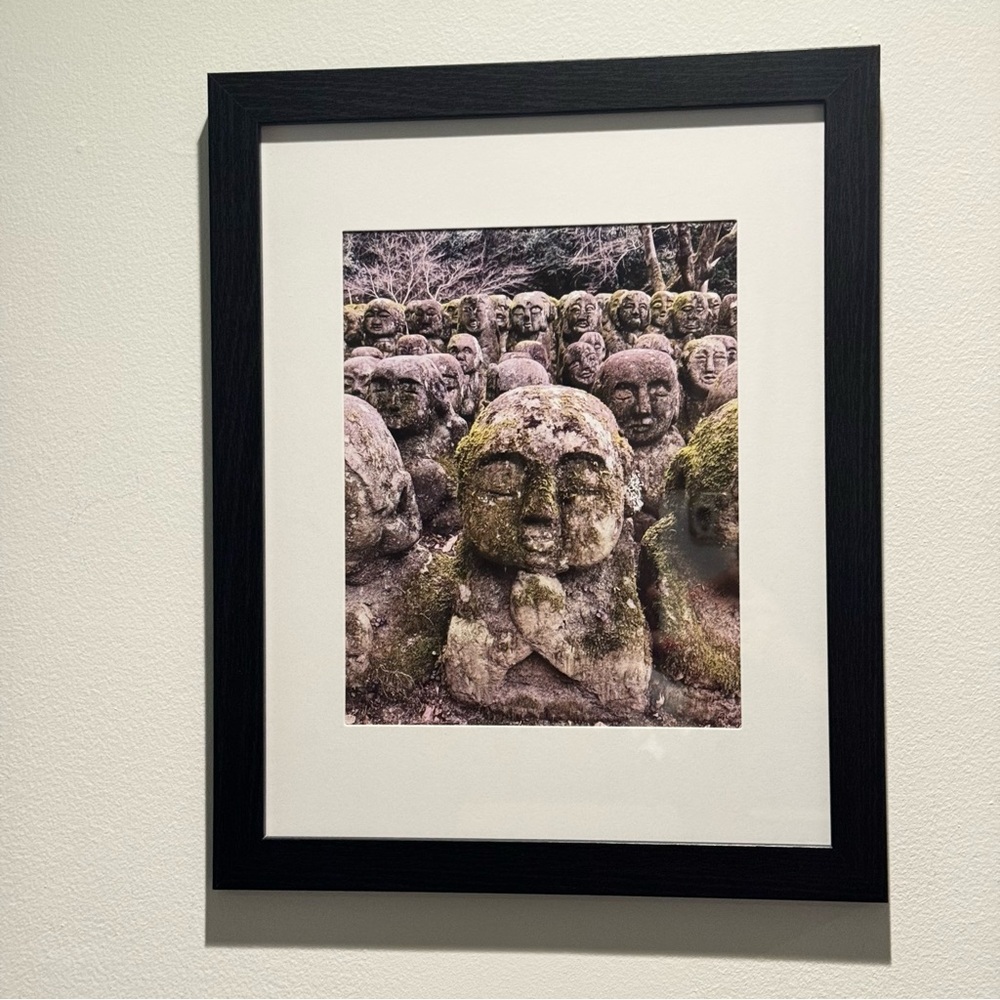 Original Print Kyoto Japan Buddah moss statues Art Print with Black Frame